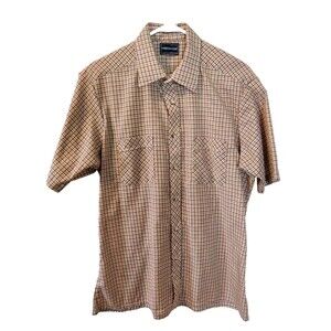 Vintage Career Club Brown Plaid Button Down Short Sleeve Shirt-Size Large